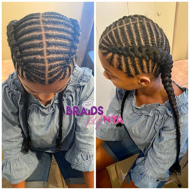 Small feed ins into two braids